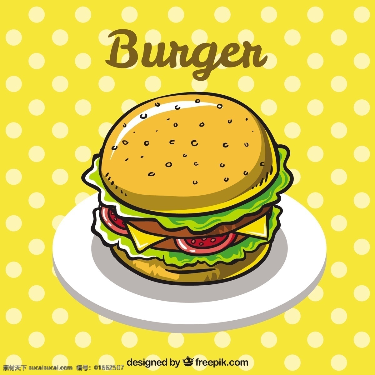 点缀 美味 汉堡 背景 食物 菜单 颜色 扁平 丰富多彩 快餐 点 平面设计 食物菜单 奶酪 吃 汉堡包 番茄 午餐 小吃 餐