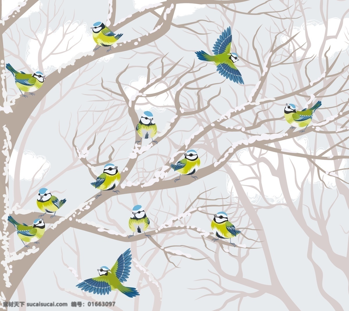 花鸟 背景 图 图案 花鸟图 模板 设计稿 树枝 水彩画 素材元素 小鸟 源文件 矢量图