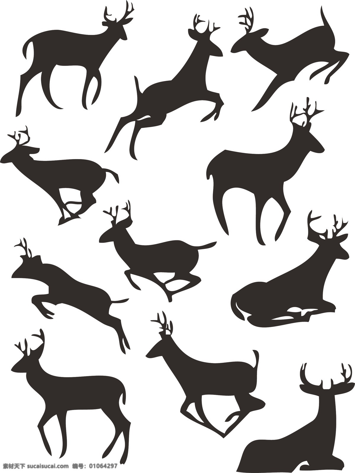 麋鹿剪影矢量 麋鹿 馴鹿 梅花鹿 野生動物 剪影 生物世界 野生动物
