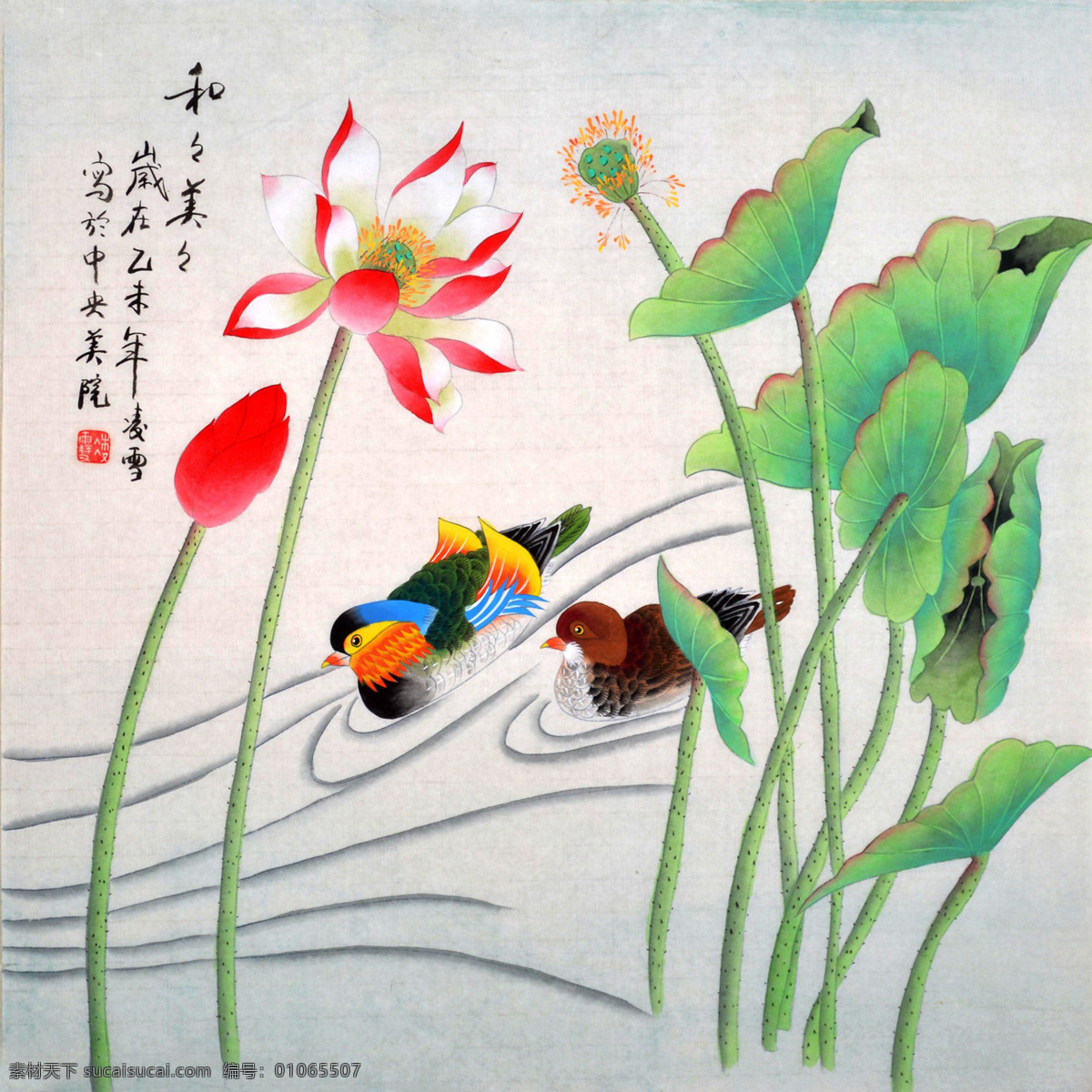 鸳鸯荷花 国画 水墨画 花鸟画 工笔画 中国画 荷花鸳鸯 艺术绘画 文化艺术 绘画书法