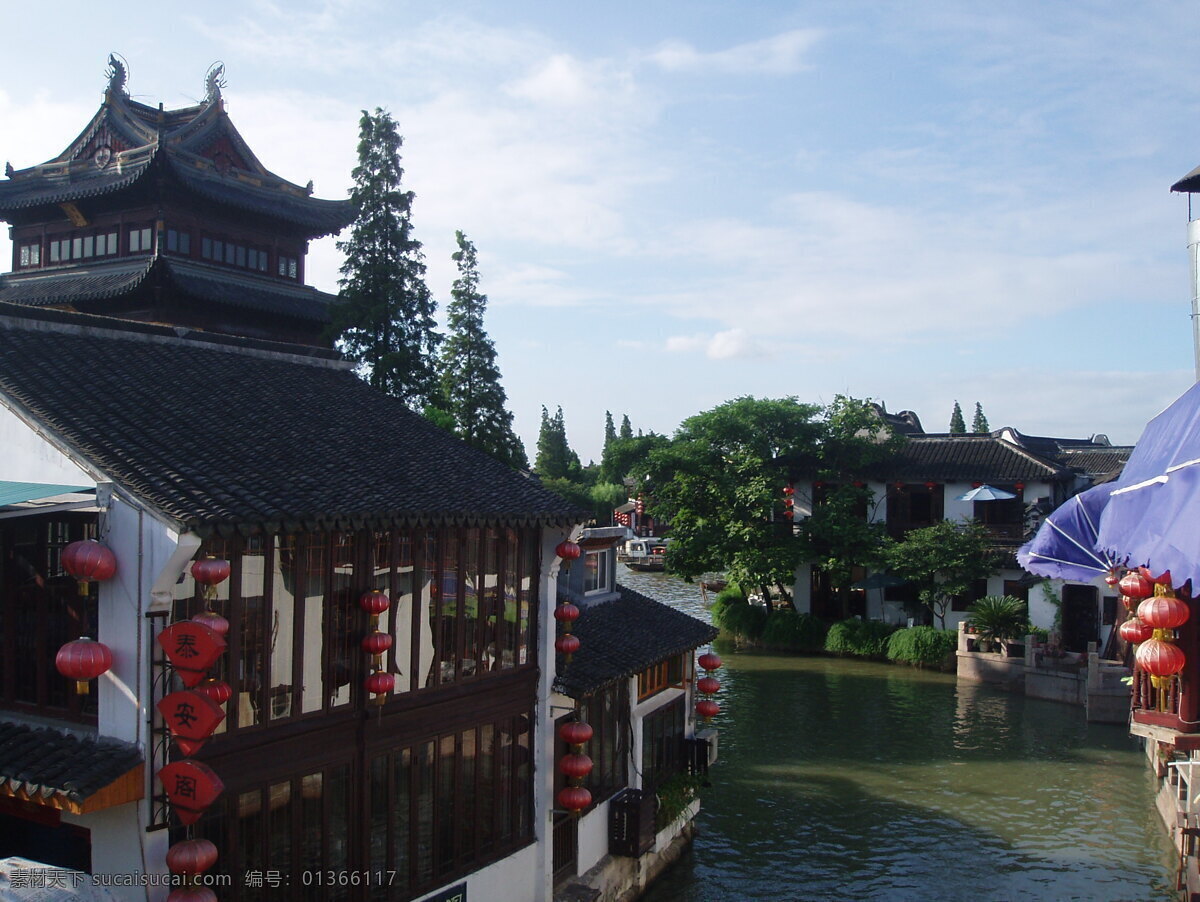 古建筑 红灯笼 建筑园林 小河 园林建筑 朱家 角 剪影 朱家角剪影 雕栏玉砌 幌子 朱家角 psd源文件
