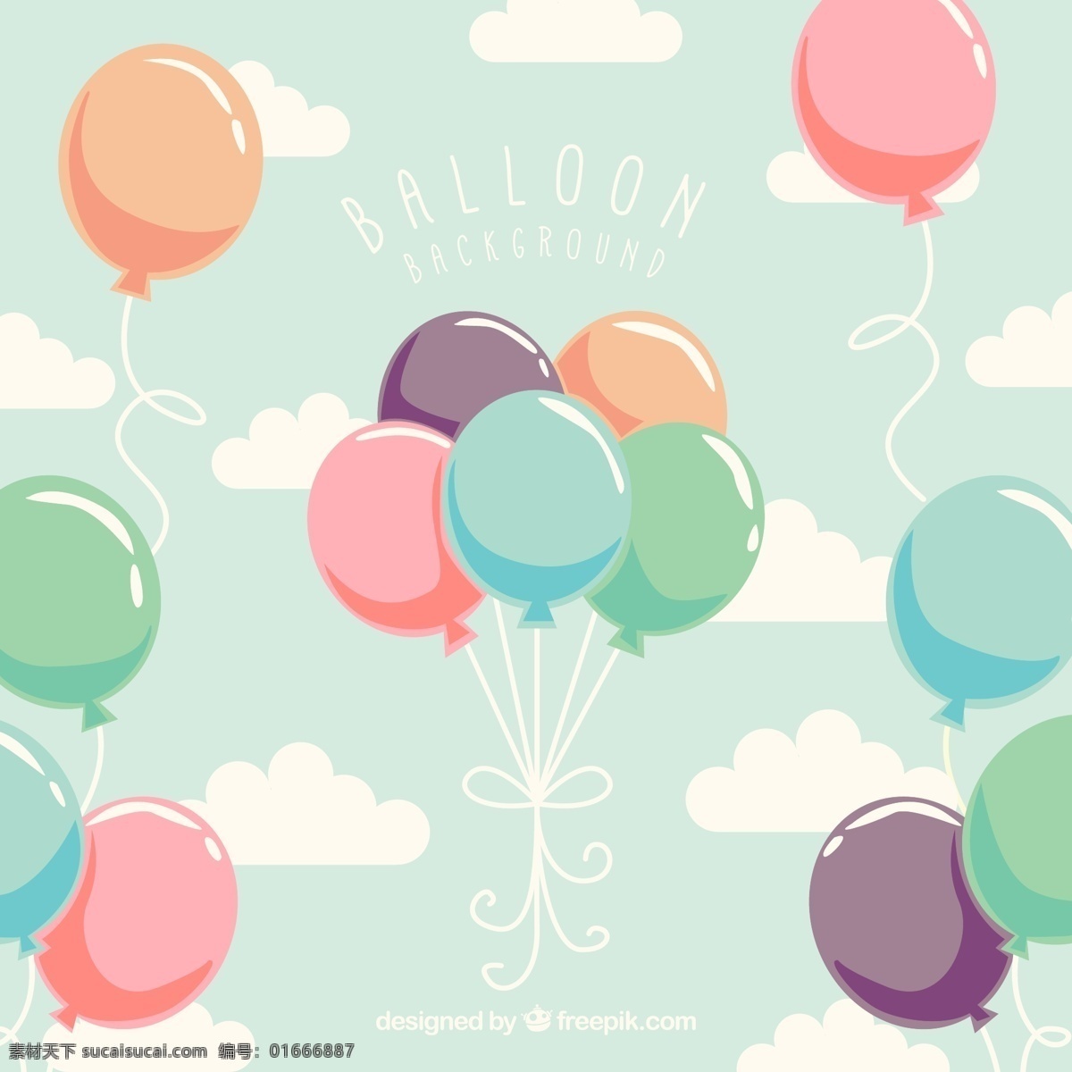 创意 天空 中 彩色 气球 束 气球束 云朵 背景边框 动漫动画 风景漫画