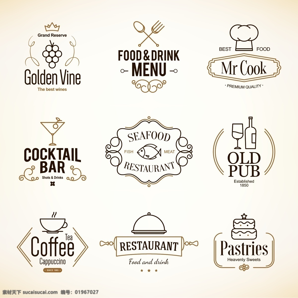 款 餐厅 菜单 标志 矢量 9款 简约 创意 白色