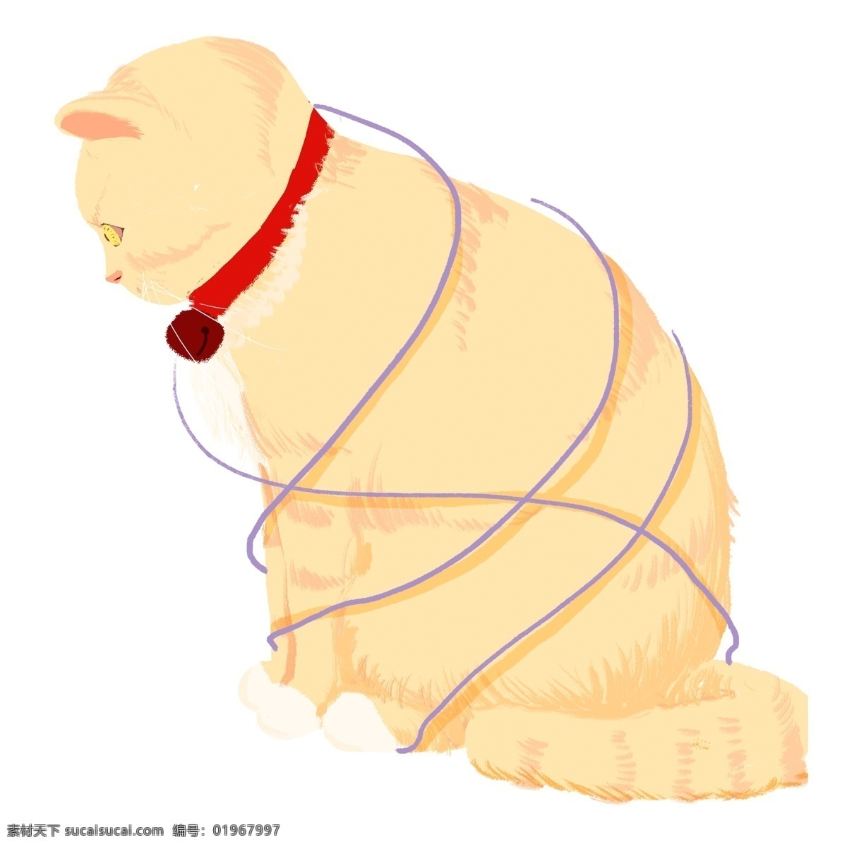手绘 可爱 黄色 小猫 元素 水彩 猫咪 插画 卡通 透明素材 动物 装饰图案 宠物