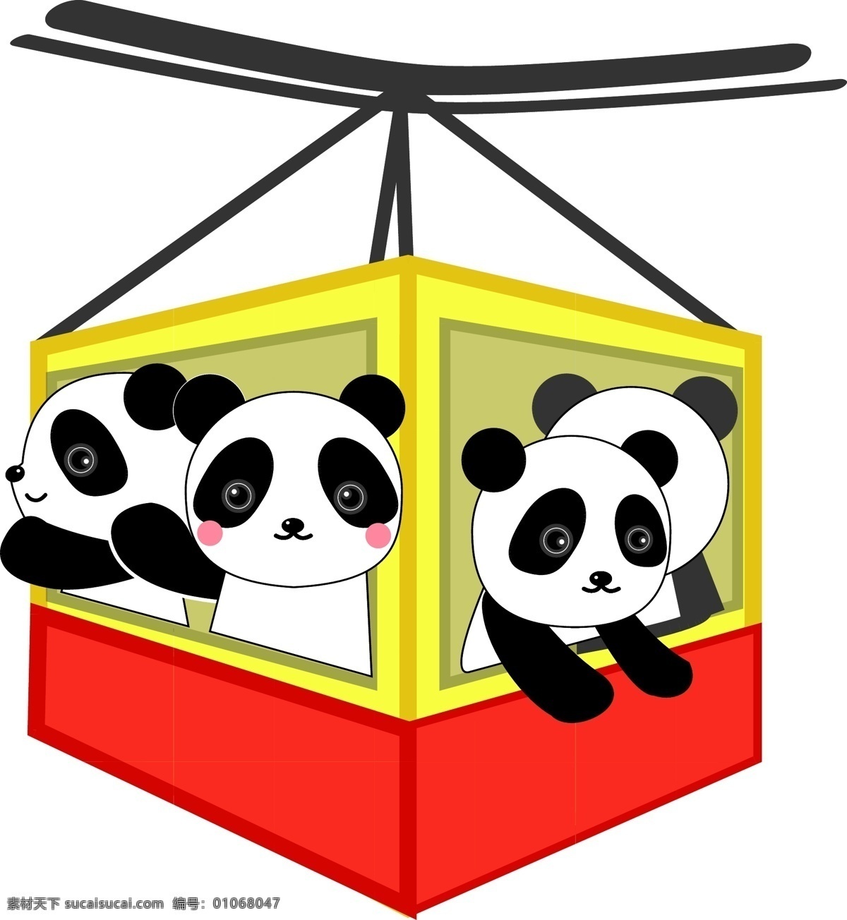 小熊猫 缆车 观光缆车 旅游 熊猫 国宝 可爱 美美的 萌萌的 装饰 图案 背景 红色 黄色 黑色 交通工具