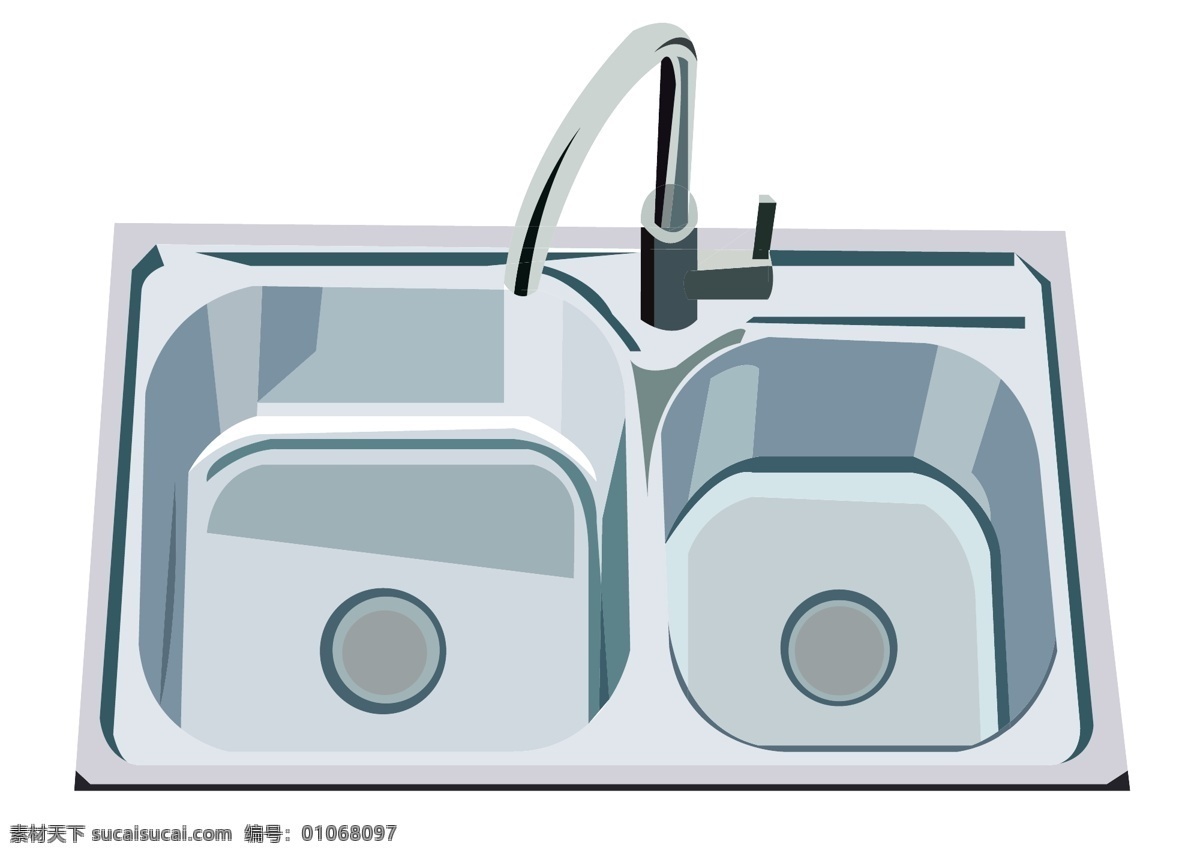 银色 厨房用品 水槽 插图 洗碗工具 生活用品 银色水槽 漂亮的水槽 简约的水槽 不锈钢水槽 厨房水槽