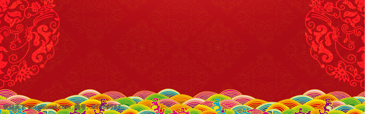手绘 彩色 花纹 banner 背景 中国风 红色花纹 红底