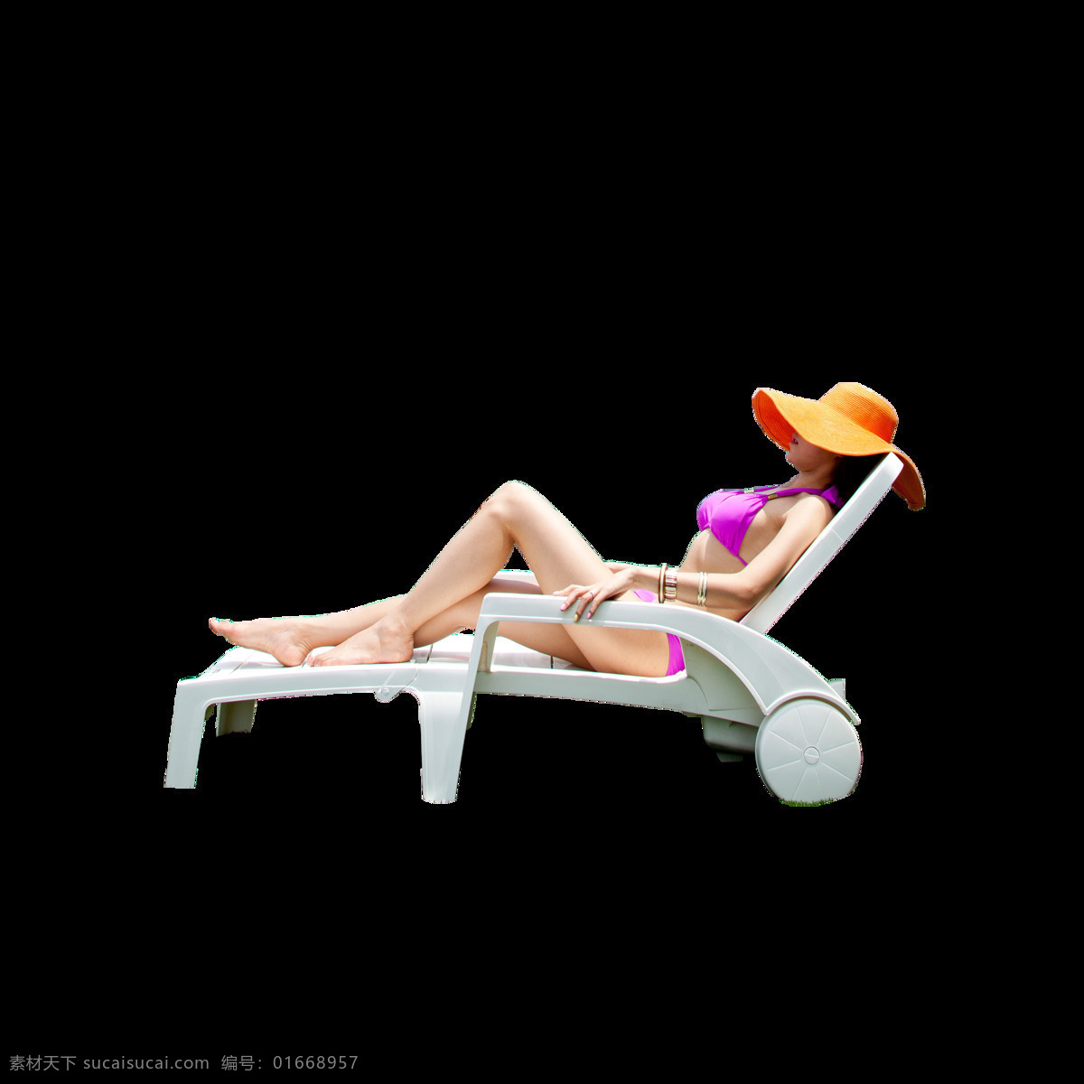 女孩 晒太阳 装饰 沙滩 帽子 躺椅