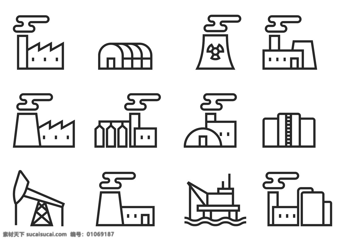 工厂 符号 线条 元素 爱护环境 工厂的符号 工业区 黑色 烟囱 重工业