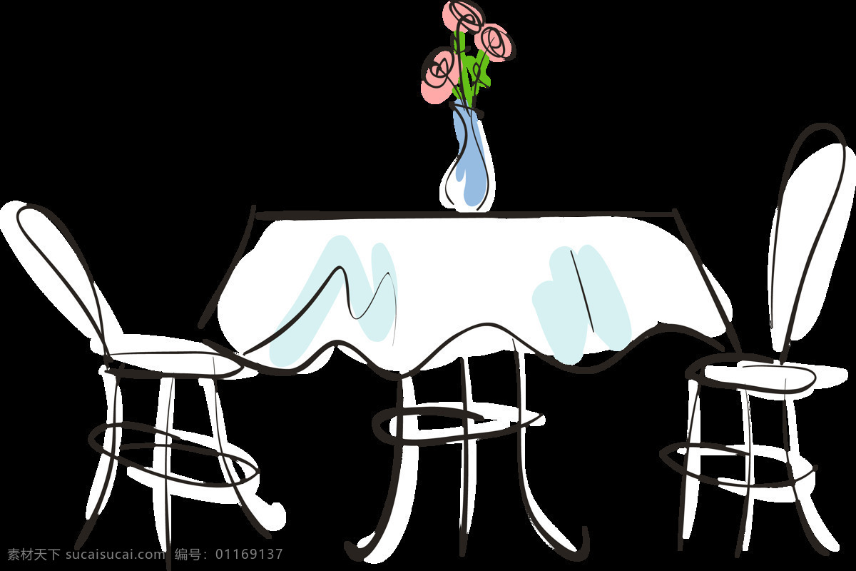 卡通 手绘 线条 餐桌 椅子 元素 座椅 餐厅 png元素 透明素材 免抠元素