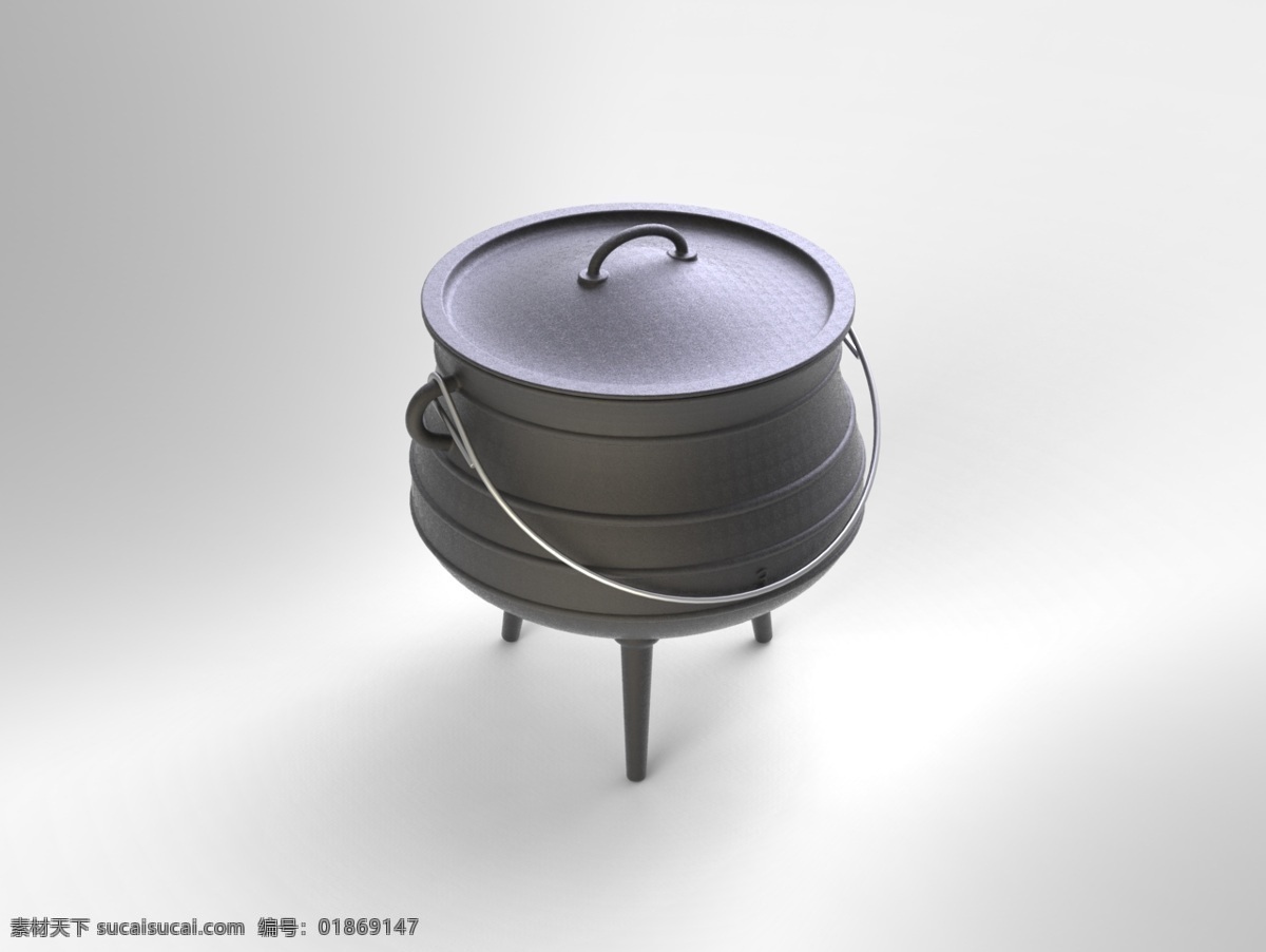 没有 锅 荷兰 火 烤肉 烧烤 炉 煮 potjie 炖 3d模型素材 其他3d模型