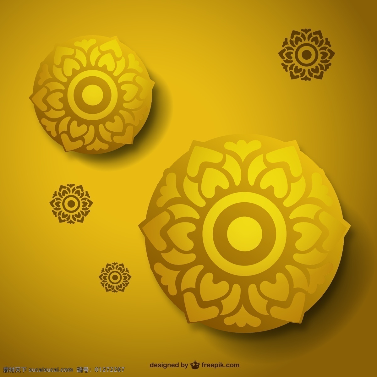 金色花朵 金色 花朵 圆形 背景 花纹 莲花 矢量图 广告素材 平面素材