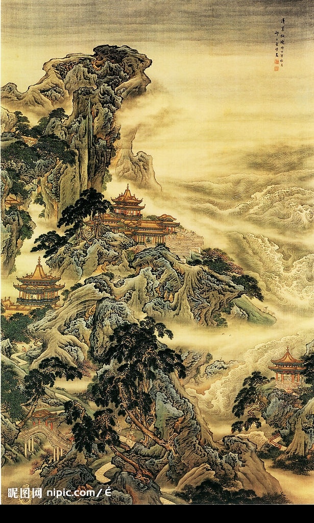 大海仙山图 中国名画 古画 文化艺术 绘画书法 设计图库
