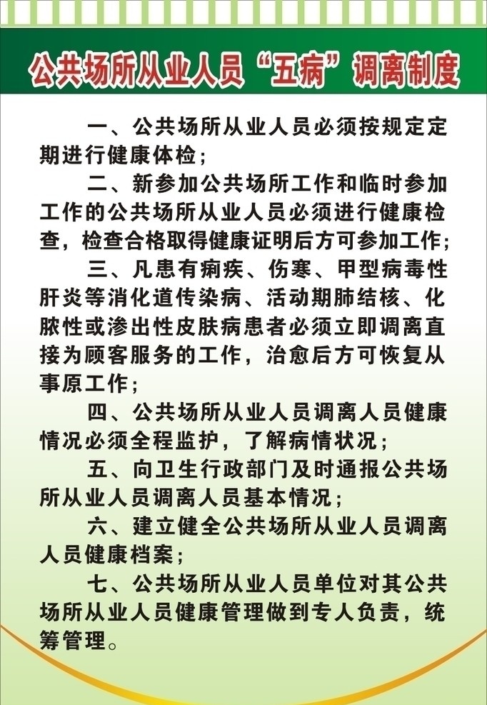 五病调离制度 绿色 展板 矢量