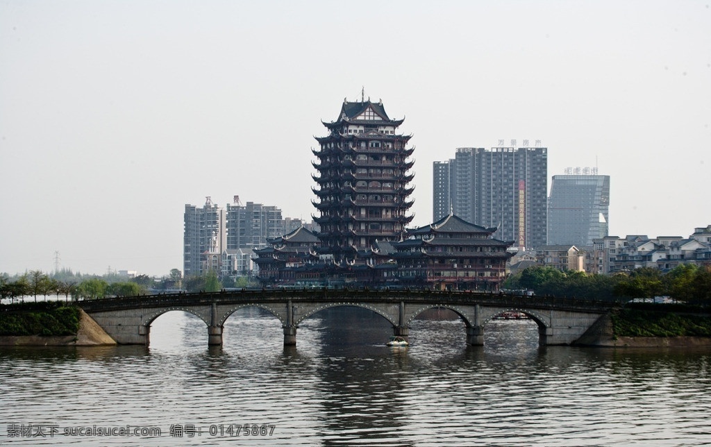 醉月拜远景 醉月桥 眉山 远景楼 东坡湖 桥洞 拱桥 古色 国内旅游 旅游摄影