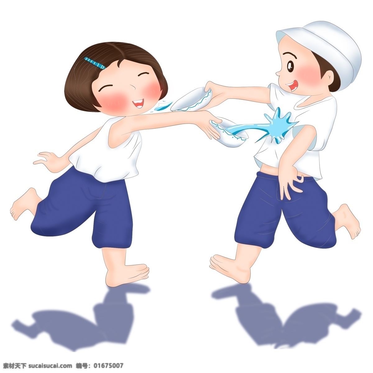 手绘 泼 水 的卡 通 人物 元素 卡通 泼水 倒影 人物元素 精致人物 手绘元素 装饰图案 设计元素 卡通元素