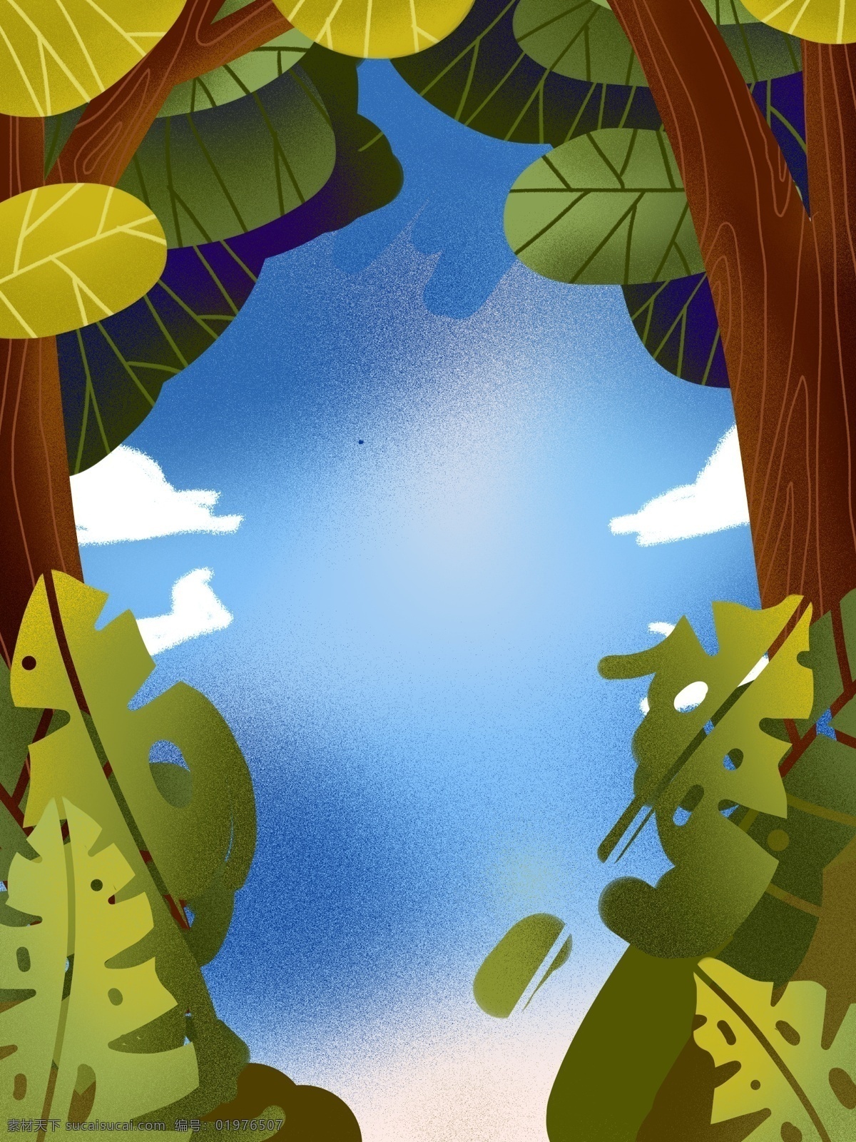 手绘 夏季 大树 绿叶 背景 夏天背景 立夏 传统节气 二十四节气 彩绘背景 通用背景 特邀背景 促销背景