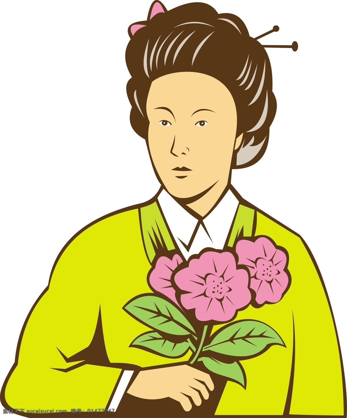 穿 和服 日本 女人 花 矢量图 矢量人物