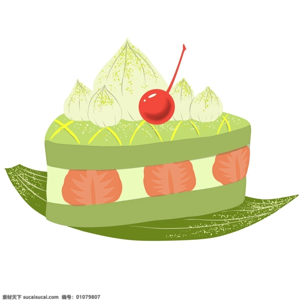 卡通 抹 茶 蛋糕 插画 绿色蛋糕插画 奶油蛋糕 抹茶蛋糕 红色樱桃 卡通蛋糕插画 甜食 零食 甜点插画