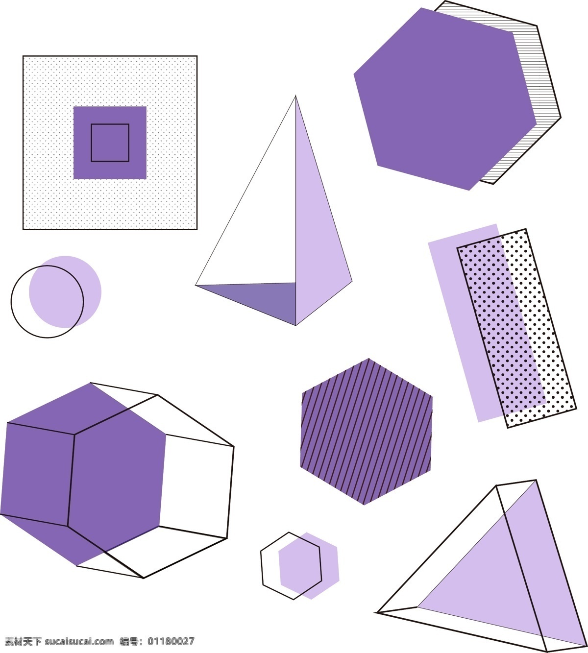 简约 创意 紫色 孟菲斯 立体 图形 点线 商用 元素 条纹 曲线 图案 线条 立体图形 撞色 不规则 几何图形 圆点 六边形 线条形状