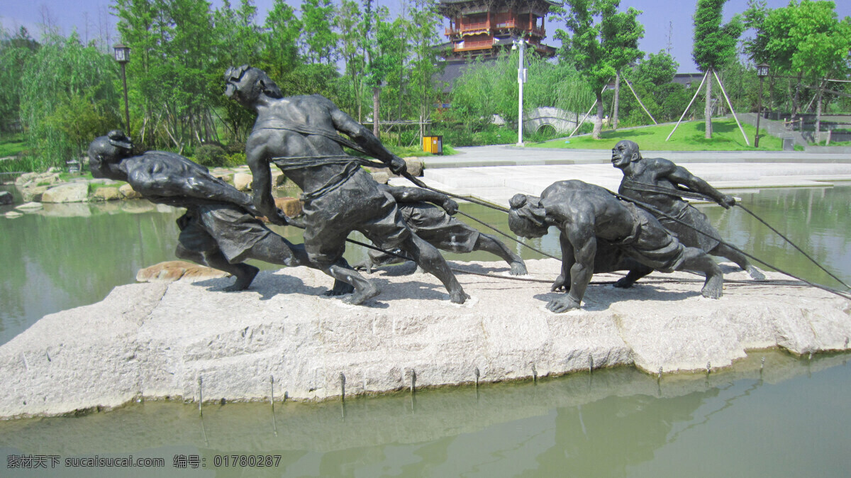 拉纤 纤夫 江滨公园 河面 旅游摄影 人文景观 jpg格式 雕塑 建筑园林