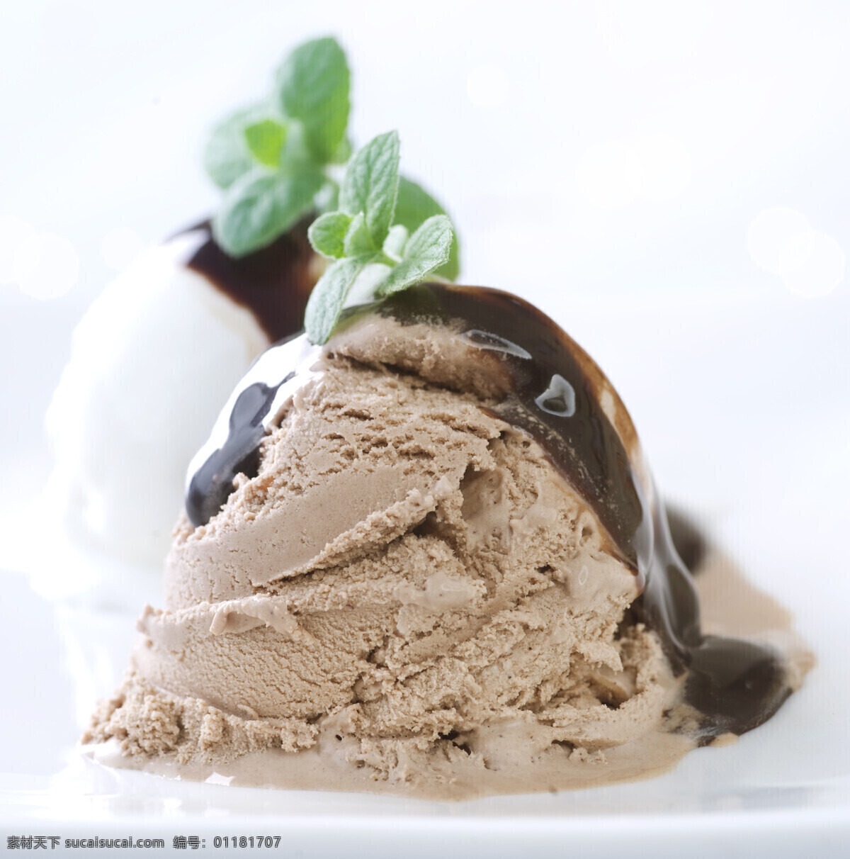 冰 激 淋 冰淇淋 冰激淋 巧克力 盘子 绿叶 冷饮 美食 雪糕 摄影图片 食材原料 餐饮美食
