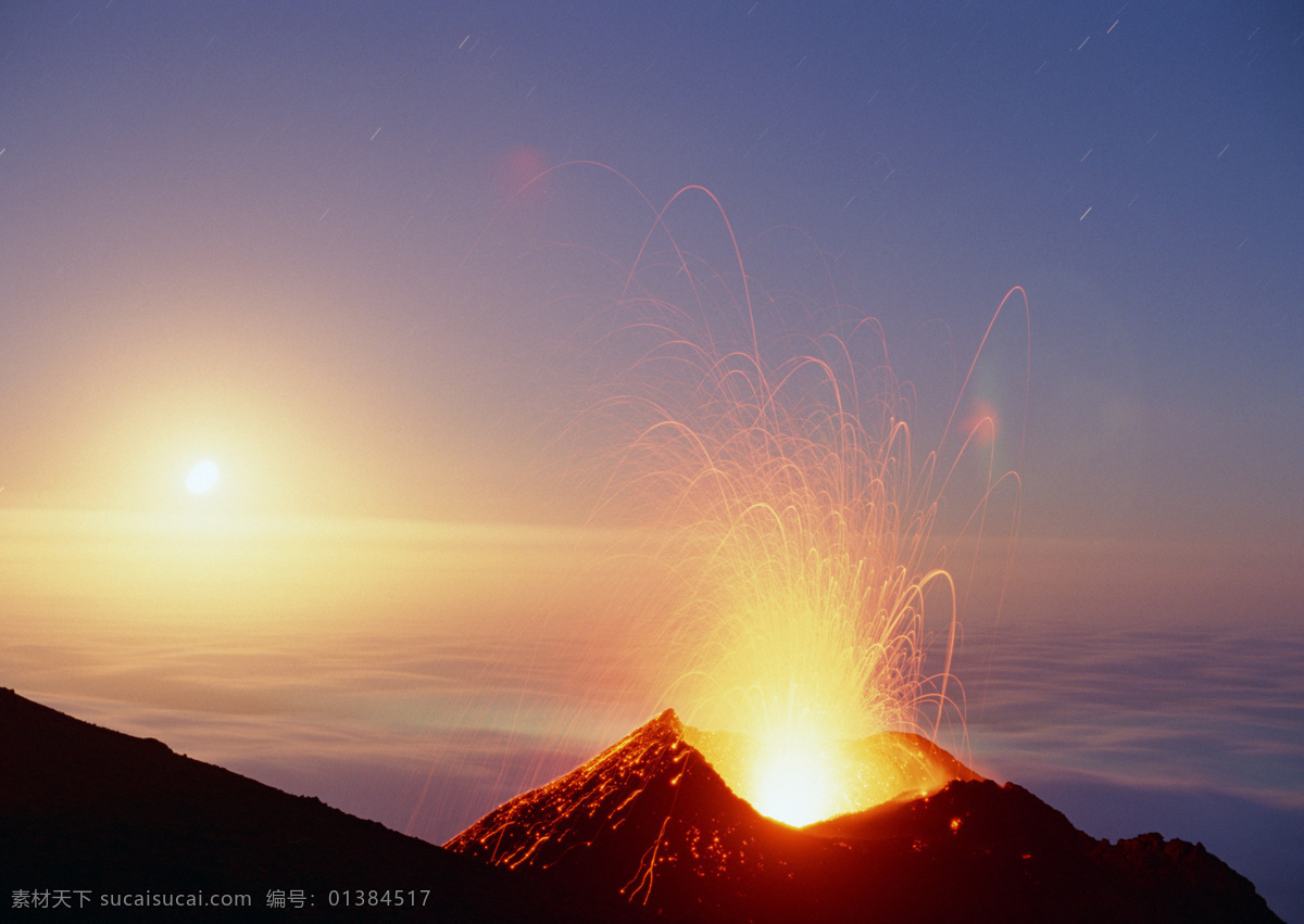 火山喷发 日落 喷发火山 自然景观 山水风景 摄影图库