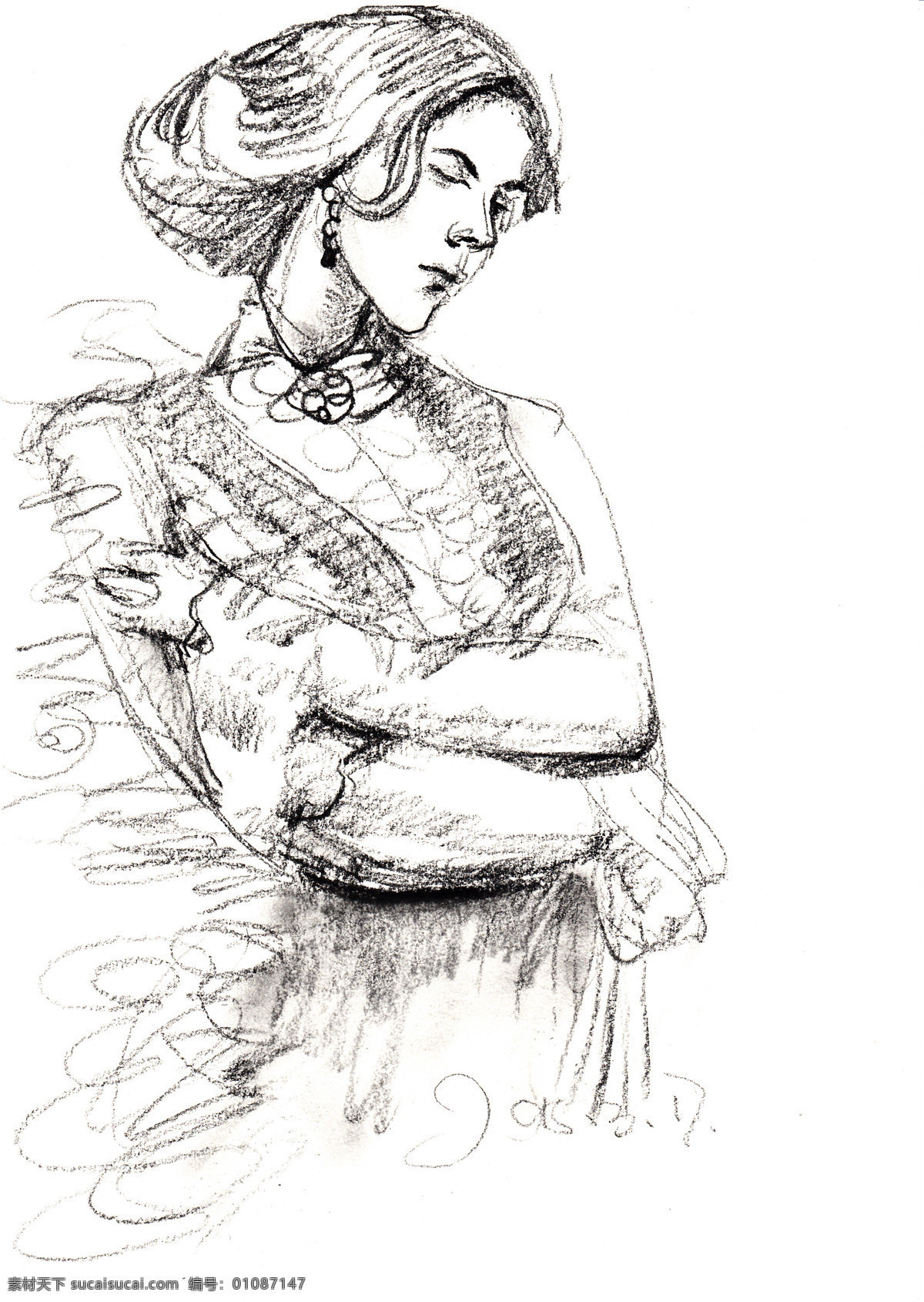性感女郎 人物速写 人物肖像 设计素材 素描速写 西洋美术 书画美术 白色