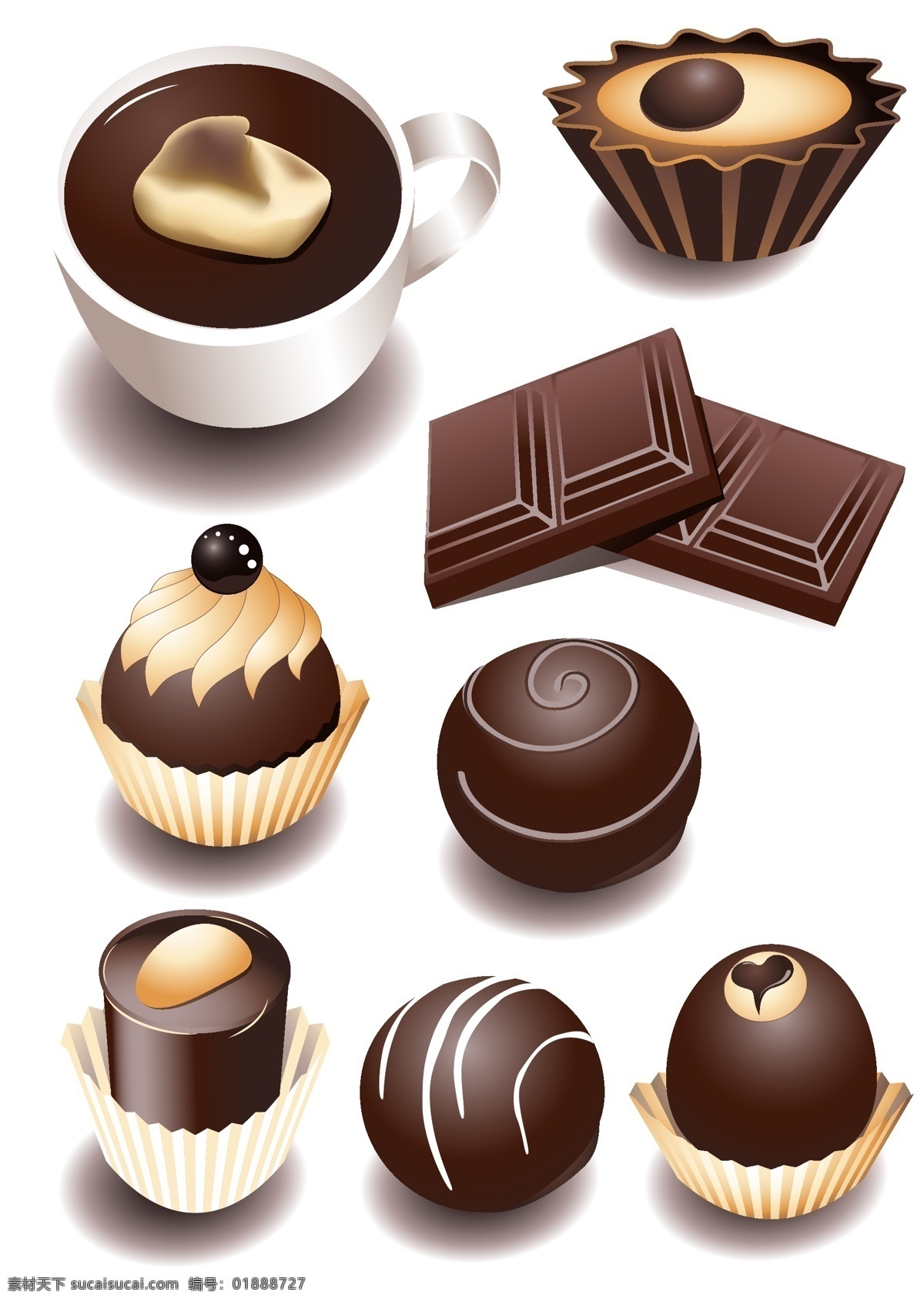 各式各样 诱人 巧克力 爱情 奶油 情人节 矢量图 甜蜜 矢量食品 夹心巧克力 果仁巧克力 日常生活