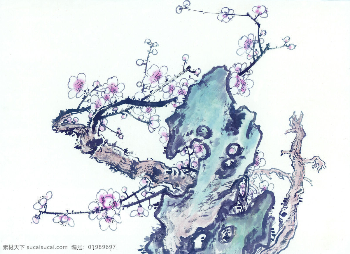 水墨植物山石 水墨 国画 植物 石 盆景 文化艺术 绘画书法 设计图库
