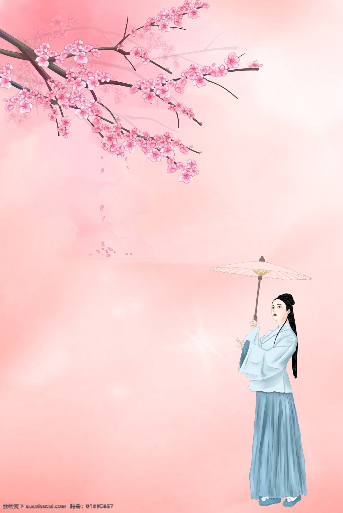 小 清新 桃花 手绘 广告 小清新 简约 古典美女 花瓣 粉色渐变