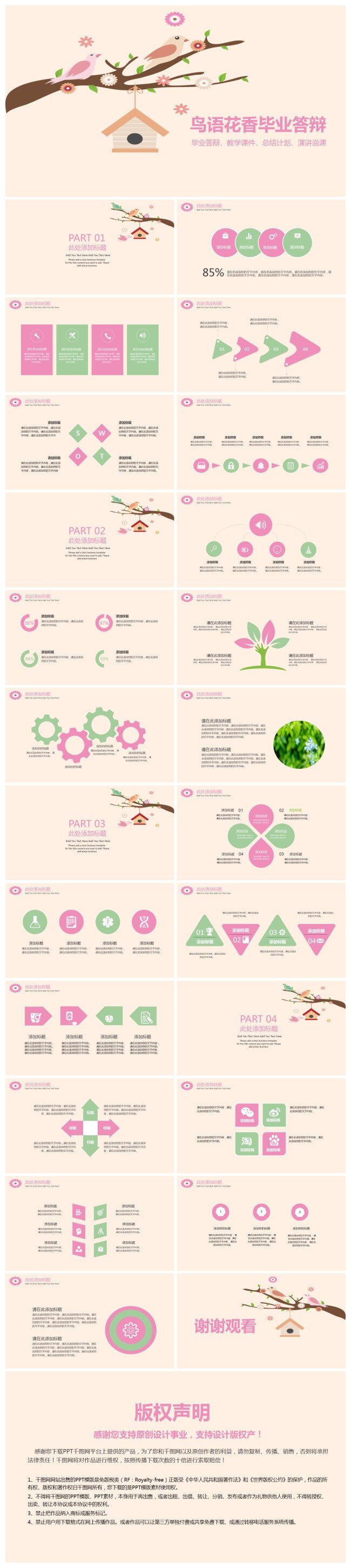 鸟语花香 毕业 答辩 毕业答辩 总结计划 策划宣传 职业报告 教学课件