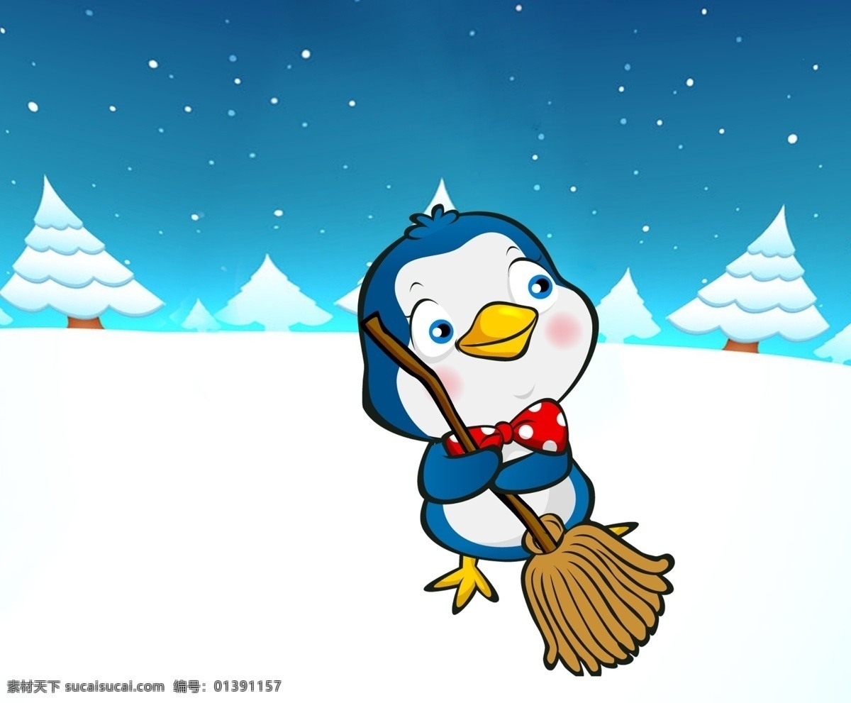 扫雪 卡通 可爱 企鹅 雪地 冬天 动漫动画 动漫人物