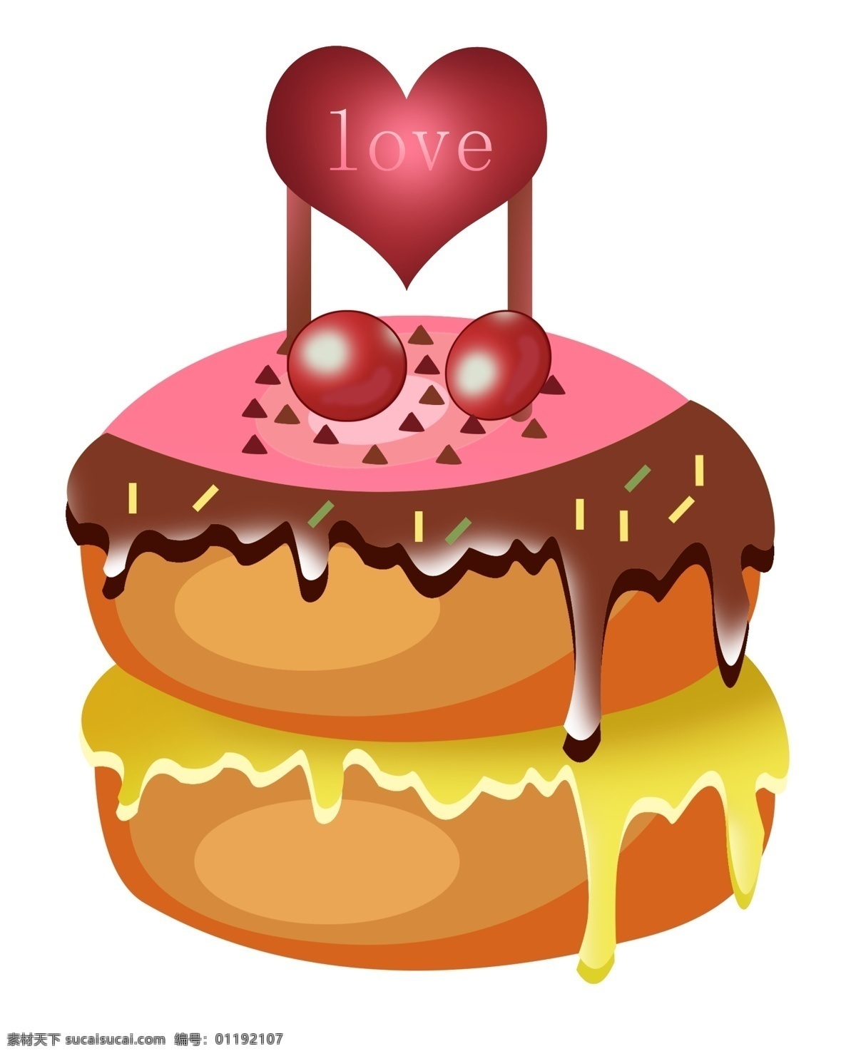 双层 美味 甜甜 圈 插画 装饰 巧克力果酱 黄色奶油 圆形食品插画 美味的小甜品 巧克力豆 红色爱心插画