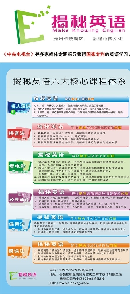 揭秘 英语 六大 课程简介 揭秘英语 六大课程 简介 介绍 宣传 海报 写真 矢量