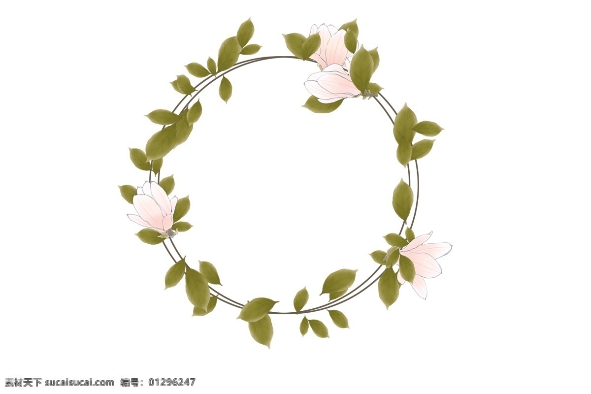 手绘 小 清新 相框 卡通 玉兰 花环 边框卡通 手绘边框 相框图案 卡通相框 新闻边框 绿叶 玉兰花 圆形 护肤 唯美 婚纱网页设计