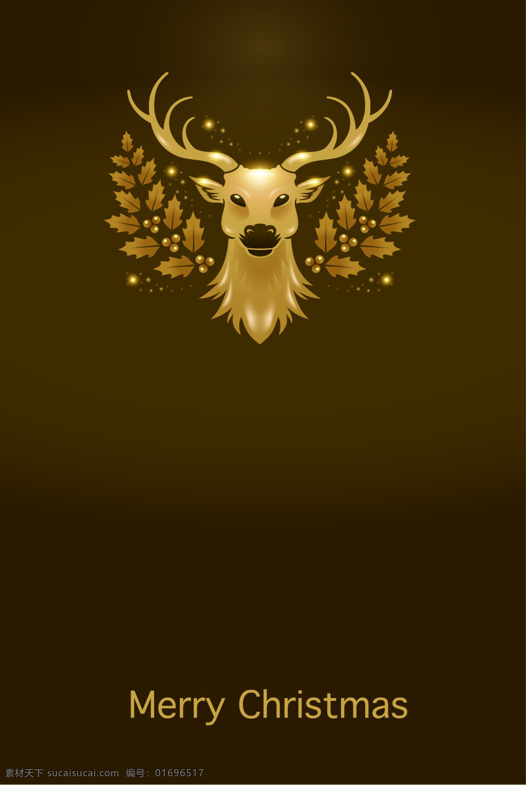 金色 驯鹿 头像 圣诞 海报 背景 华丽 矢量 开心