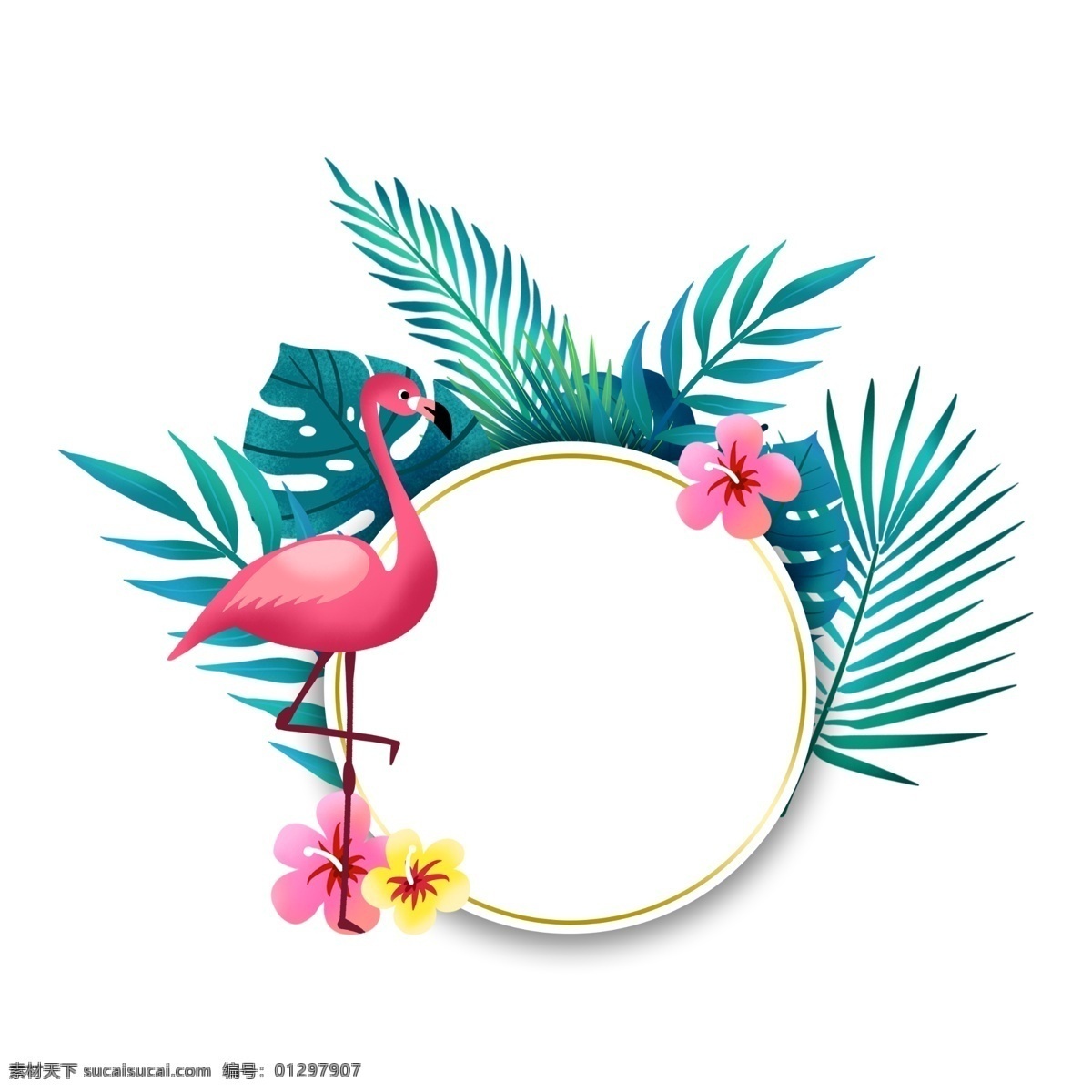 夏季 火烈鸟 植物 边框 夏天 春夏 热带 花朵 度假 叶子 绿色 粉色