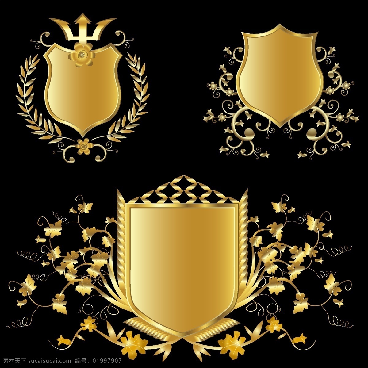 黄金 盾牌 徽章 矢量 标签 表彰 材料 辐射 皇冠 奖牌 模式 欧洲 荣誉 穗 小麦 几个 向量 矢量图