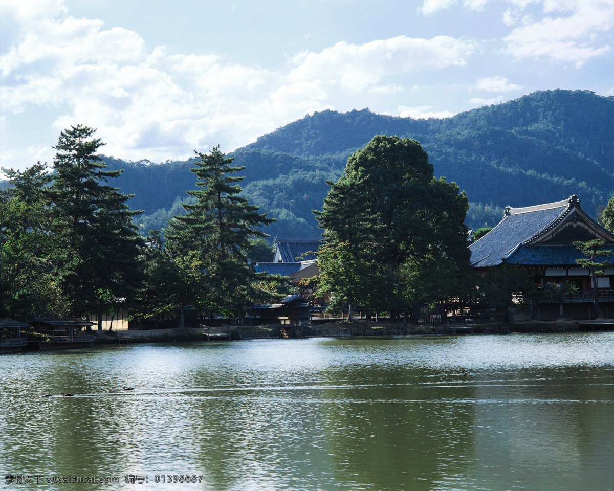 秀水12 绿树 河水 水 蓝天 高清 背景素材 素材图片 黑色