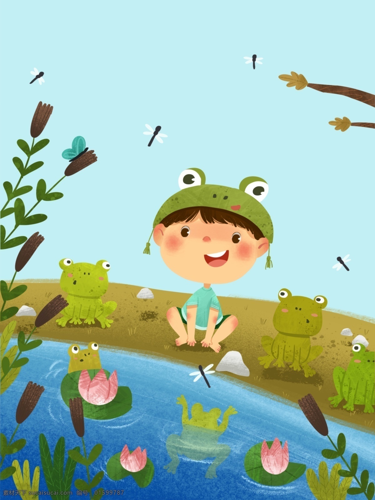 绿色 二十四节气 小暑 动物 儿童 可爱 治愈 小 清新 青蛙 小清新