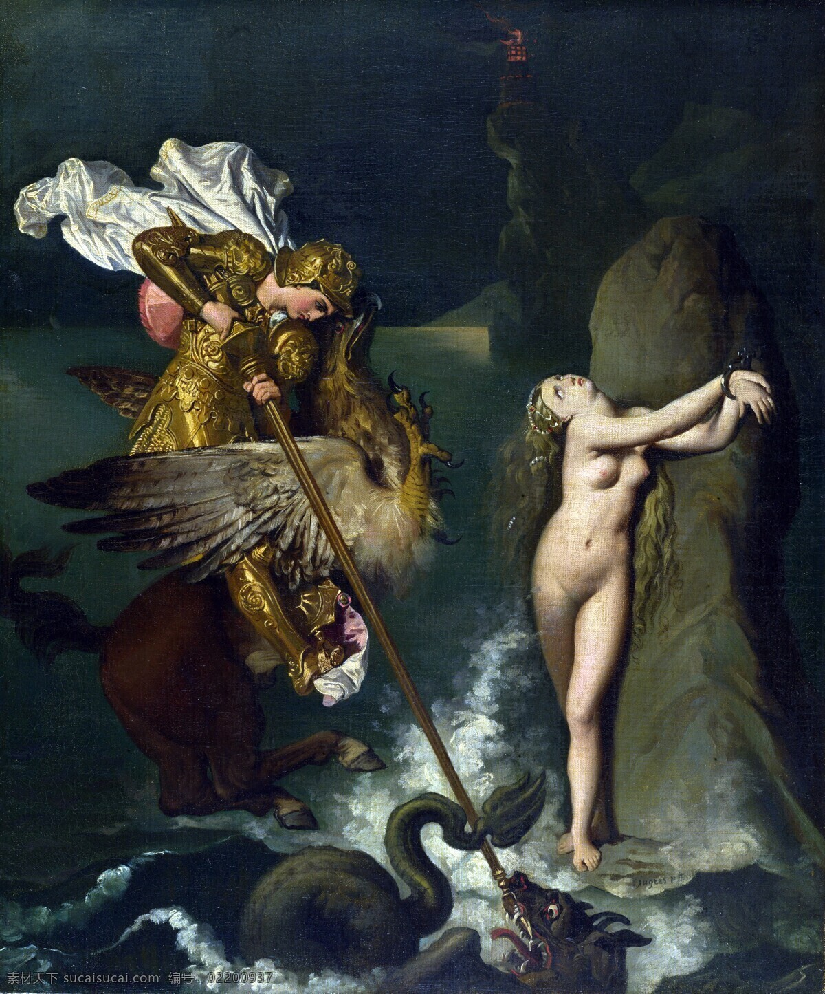 安格尔 鲁杰罗 拯救 阿尔 西娜 法国 新古典主义 油画 高清 大师 希腊神话 欧洲 绘画 图 绘画书法 文化艺术