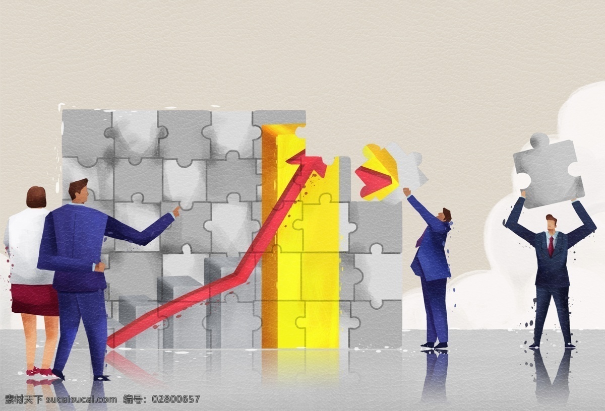 拼图 人物 模型 箭头 人物模型 商务人士 商务科技 商务金融 科技金融 psd素材 灰色