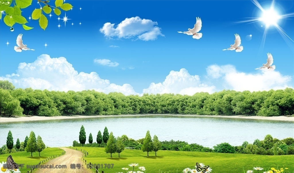 山水画 大路 树 背景墙 鸽子 简约背景墙 电视背景墙 沙发背景墙 分层