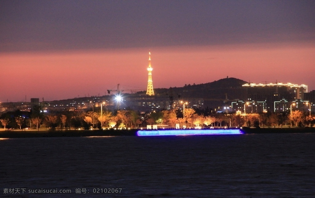 荣成市 樱花 湖 电视塔 傍晚 灯光 夜景 樱花湖 旅游摄影 国内旅游