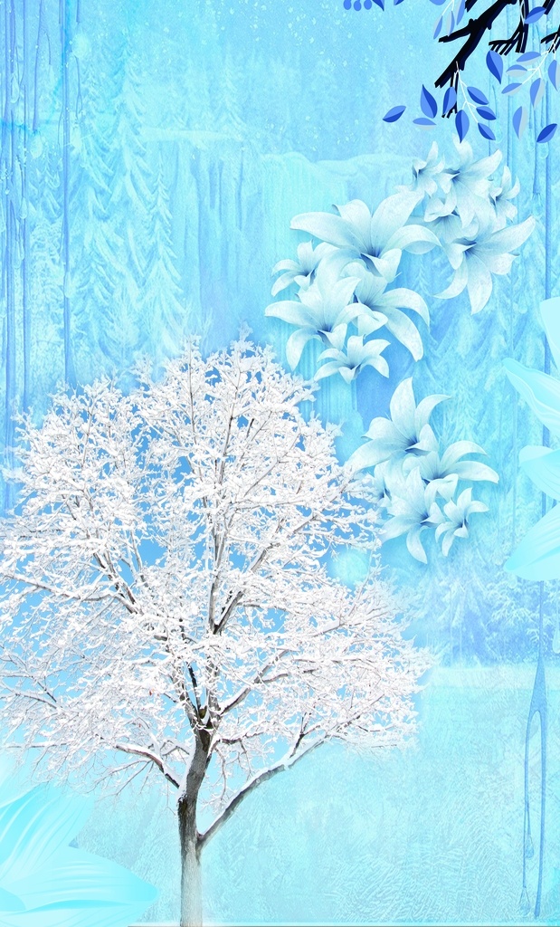 樱花背景 婚庆背景 冰雪 木兰花 樱花 蓝色 底纹边框 背景底纹