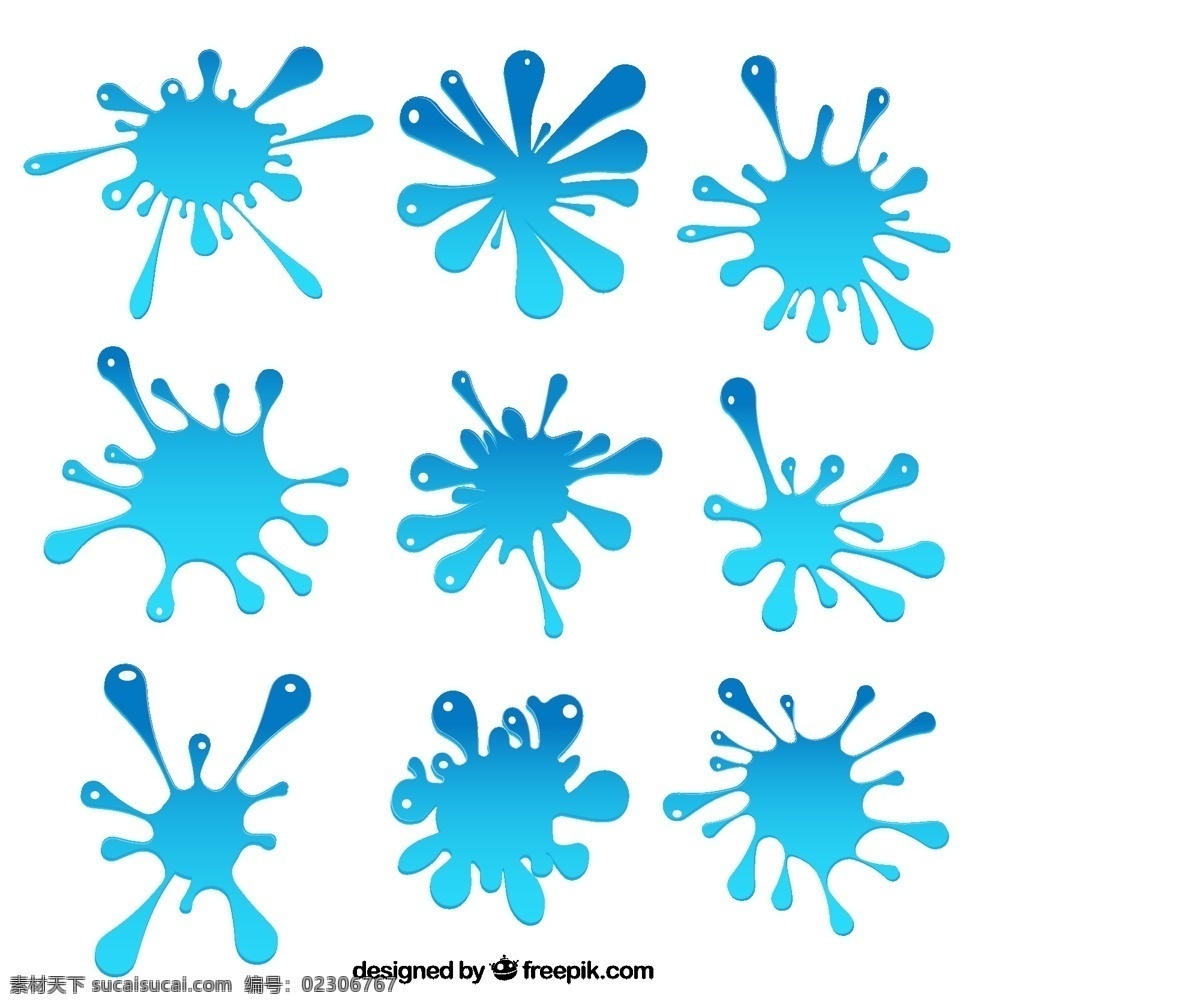 水飞溅的收集 水 飞溅 蓝色 水滴 滴 水飞溅 液体 收集 形 白色