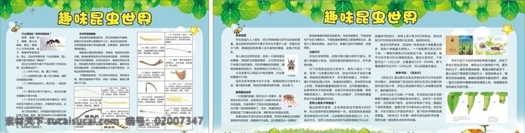 趣味昆虫世界 趣味展板 昆虫 昆虫展板 绿色展板 小学展板 小学 儿童展板 儿童海报 可爱 卡通 背景 绿叶 虫子 植物