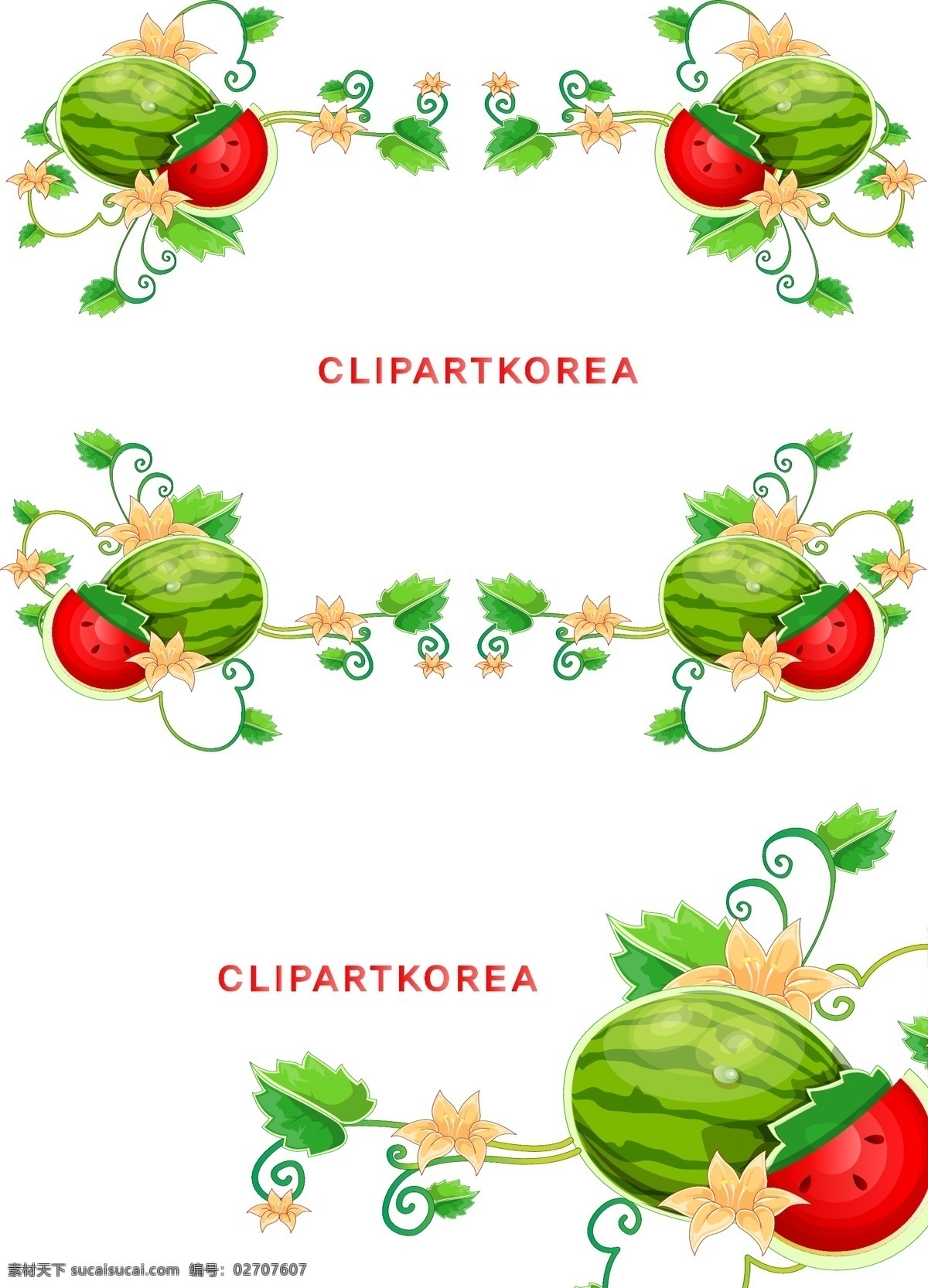 矢量 西瓜 藤蔓 花边 矢量边框花纹 矢量图库 花纹花边