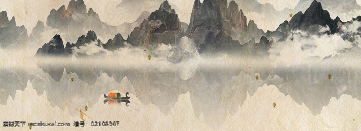 典雅 水墨 江山 古风 背景 渐变 复古 中国风 文艺 清新 质感 纹理 意境